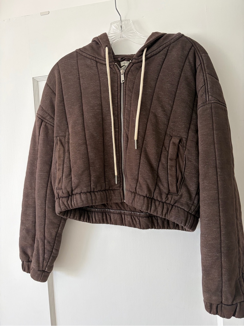 Urban Outfitters Brown Quilted Cropped Zip Hoodie